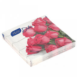 Салфетки бумажные 33х33см Grand Deluxe, 3-х слойные, 20 штук в упаковке, Розы (Россия)
