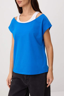 Siyah Renk Bloklu Regular Kay?k Yaka Dusuk Kol K?sa Tok %100 Pamuk Orme T-Shirt TWOSS26TS00217 - Trendyolmilla фото 8