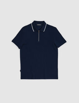 Lacivert Slim Fit %100 Pamuk Fermuarl_ Polo Yaka Ti__rt