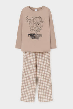 К 1600/темно-бежевый,клетка пижама для мал