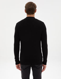 Siyah Slim Fit Dik Yaka Fermuarl_ Triko Kazak - Pierre cardin фото 5