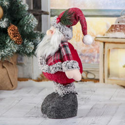 Игрушка мягкая «Дед Мороз в шубке - длинные ножки» стоит, 17×56 см, серо-красный
