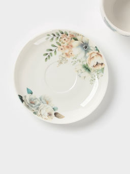 Чайная пара Доляна Цветы, 2 предмета: чашка, 250 мл, блюдце d=15 см, фарфор, белая