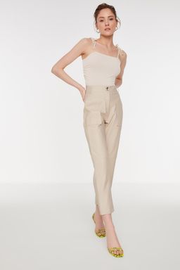 TRENDYOLMILLA Tas Cigarette Dokuma Suni Deri Pantolon TWOAW22PL0347  фото 6