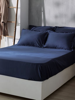 Простыня на резинке 2-спальная SL Home Tencel, 160×200+30 см, синяя, тенсель