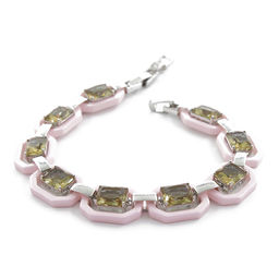Браслет Октагон из розовой керамики с Султанитом покрытие светлый металл, длина 18см