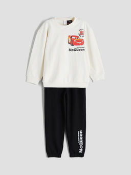 Bisiklet Yaka Uzun Kollu Arabalar Bask?l? Erkek Bebek Sweatshirt ve E?ofman Alt 2li Tak?m