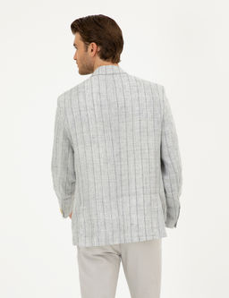 Gri Slim Fit %100 Keten _izgili Ceket