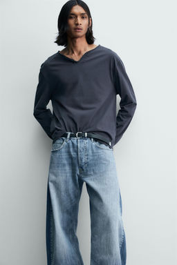 JEANS LOOSE BALLOON FIT BANDAS CONTRASTE / Azul medio - Zara фото 6