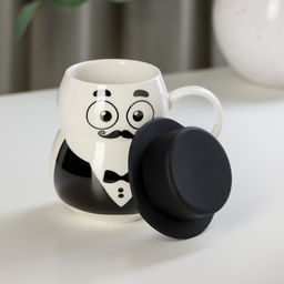 Кружка с силиконовой крышкой Джентльмен, 380 мл, керамика, рисунок МИКС