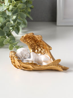 Фигурка полистоун «Спящий белоснежный ангел с золотыми крыльями», 5.7×13×7.5 см