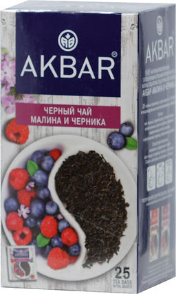AKBAR. Черный чай. Малина-черника карт.упаковка, 25 пак.