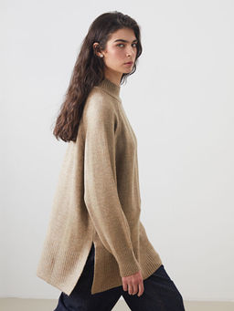 Dik Yaka Oversize Kad?n Triko Tunik