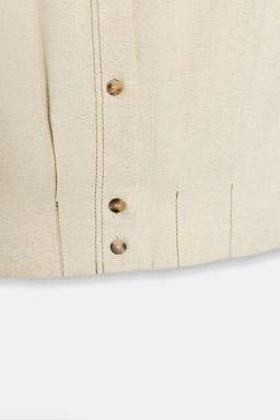 TOP CON LINO MANGA SISA / Beige claro