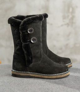 Сапоги зимние натуральная замша, натуральная овчина, с черной опушкой, войлочная подошва - Мирунт фото 6