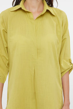 Yag Yesili Dokuma %100 Pamuk Mini Plaj Elbisesi TBESS21EL3979