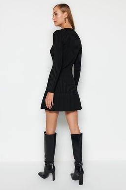 Siyah Mini Pileli Triko Elbise TWOAW24EL00013