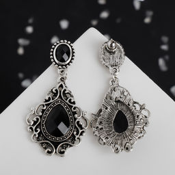 Серьги со стразами Изящность ажурная, чёрные в чернёном серебре - Qf фото 2