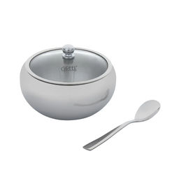 7110 GIPFEL Сахарница с крышкой и ложкой, 600мл/13х9,5см. Материал: нерж.сталь 18/8, закаленое стекло  фото 2