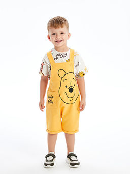 Bisiklet Yaka K?sa Kollu Winnie the Pooh Bask?l? Erkek Bebek Ti??rt ve Salopet 2li Tak?m