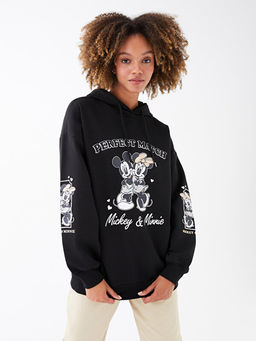 Mickey Mouse Bask?l? Uzun Kollu Oversize Kad?n Hoodie