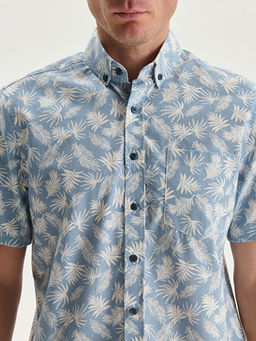 Regular Fit K?sa Kollu Desenli Poplin Erkek G?mlek