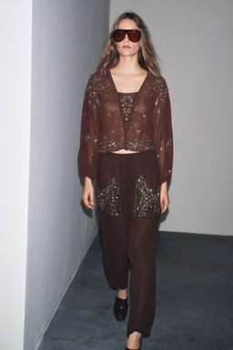 BEADED SEQUIN BAGGY TROUSERS - Zara фото 5