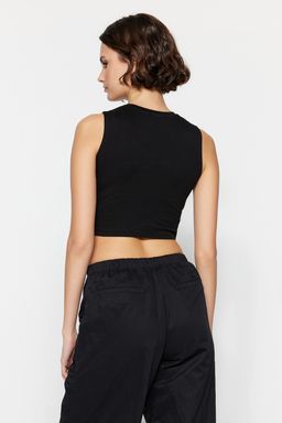 Siyah-Beyaz 2li Paket Kolsuz Crop Pamuklu Esnek Orme Atlet TWOSS23AL00010