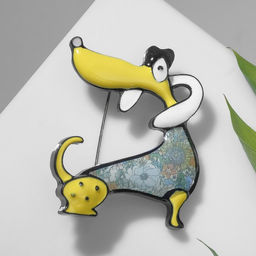 Брошь мультяшная «Собачка» такса, цветная в чёрном металле