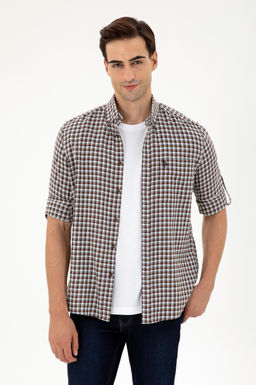 Мужская коричневая рубашка с длинным рукавом Неожиданная скидка в корзине