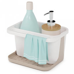 Подставка для губок, моющего средства, тряпок пластмассовая 21,5х15х13см бело-бежевый (Россия)