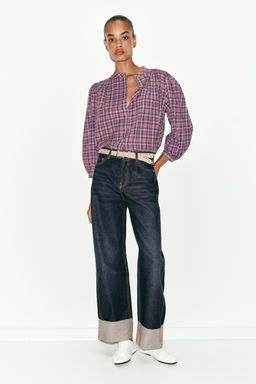 BLUSA CUADROS CUELLO REDONDO / Multicolor