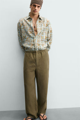 PANTAL?N RELAXED FIT 100% LINO / Khaki oscuro