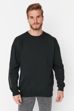 TRENDYOL MAN Siyah Oversize/Genis Kesim Yaz? S?rt Bask?l? Sweatshirt TMNAW22SW0801 - Trendyolmilla фото 3