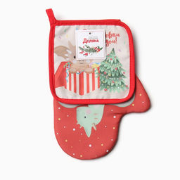 Набор кух. Доляна Подарок: варежка 20х28 см, прихватка 17х17 см, 35% хл, 65% пэ  фото 6