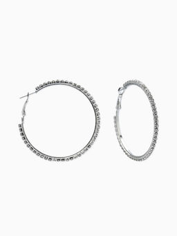 Серьги-кольца со стразами d=5,5см, цвет белый в серебре