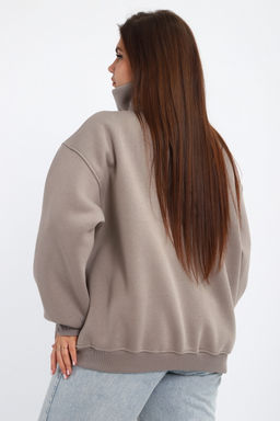 Толстовка женская из футера начес Комфорт серо-коричневый макси