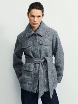 Куртка-рубашка из ткани с ворсом на поясе / Zarina  фото 6