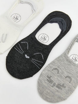 Desenli Kaymaz Topuk Kad?n Babet ?orap 3l?