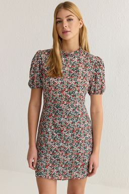 Ac?k K?rm?z? Cicekli A Kesim Mini Dokuma Elbise TWOSS21EL2880