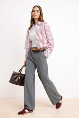 TRENDYOLMILLA Antrasit Palazzo/Extra Genis Paca Dokuma Kumas Pantolon TWOSS23PL00062  фото 13