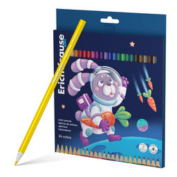Цена за 6 шт. Цветные карандаши деревянные ErichKrause Kids Space Animals трехгранные, грифель 3 мм, 24 цвета (в коробке с европодвесом 24 шт)