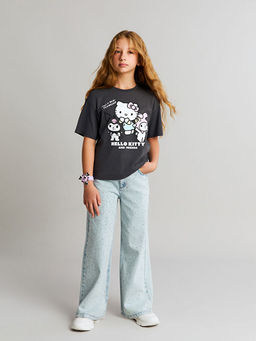 Bisiklet Yaka Hello Kitty Bask?l? K?z ?ocuk Ti??rt