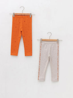 Beli Lastikli Desenli Pamuklu K?z Bebek Tayt 2li