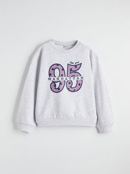 Bisiklet Yaka New York Bask?l? K?z ?ocuk Kal?n Sweatshirt