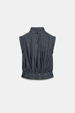 LINEN BLEND BUCKLE STUD TOP - Zara фото 7