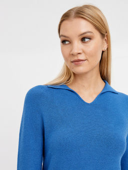 пуловер женский в синем цвете с отложным воротником и с рукавом 3/4 - Glenfield фото 5