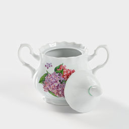 Сахарница Добрушский завод Сирень, 550 мл, с крышкой, фарфор, белая