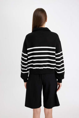 Толстый повседневный свитшот в полоску с половиной молнии обычного кроя - Defacto фото 7