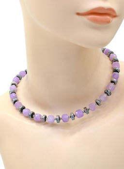 Колье чокер из кальцита кубик гр.8мм цв.аметист, 44см